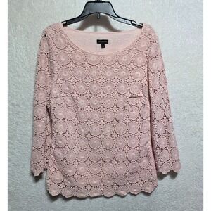 Talbots Pink Lace Crochet Floral Long Sleeve Top Blouse Size 4
